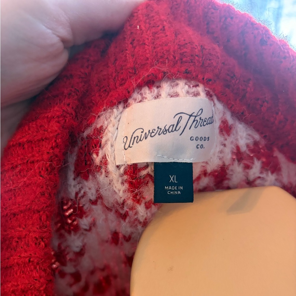 Universal Thread Red and White Patterned Sweater - Picture 3 of 3